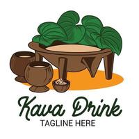 Kava-Getränk mit Schüssel und Kava-Blatt-Vektorillustration, gut für Kava-Getränk-Produktetiketten-Logo-Design vektor