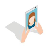 flicka tar selfie Foto på smartphone ikon vektor