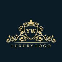 brev yw logotyp med lyx guld skydda. elegans logotyp vektor mall.