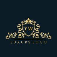 buchstabe yw logo mit luxuriösem goldschild. Eleganz-Logo-Vektorvorlage. vektor