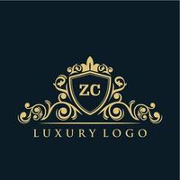 buchstabe zc logo mit luxuriösem goldschild. Eleganz-Logo-Vektorvorlage. vektor