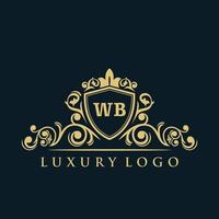 Buchstabe wb Logo mit luxuriösem Goldschild. Eleganz-Logo-Vektorvorlage. vektor