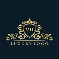 Buchstabe vd-Logo mit luxuriösem Goldschild. Eleganz-Logo-Vektorvorlage. vektor