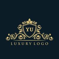 buchstabe yu logo mit luxuriösem goldschild. Eleganz-Logo-Vektorvorlage. vektor