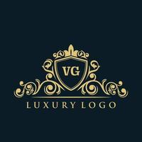 Buchstabe vg-Logo mit luxuriösem Goldschild. Eleganz-Logo-Vektorvorlage. vektor