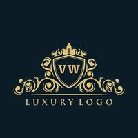 Buchstabe vw Logo mit luxuriösem Goldschild. Eleganz-Logo-Vektorvorlage. vektor