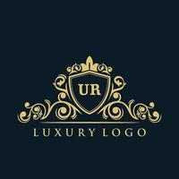 Buchstabe ur Logo mit luxuriösem Goldschild. Eleganz-Logo-Vektorvorlage. vektor