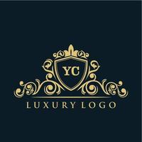 buchstabe yc logo mit luxuriösem goldschild. Eleganz-Logo-Vektorvorlage. vektor