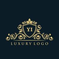 buchstabe yi logo mit luxuriösem goldschild. Eleganz-Logo-Vektorvorlage. vektor