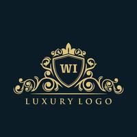 Buchstabe wi Logo mit luxuriösem Goldschild. Eleganz-Logo-Vektorvorlage. vektor