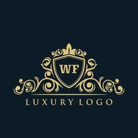 buchstabe wf logo mit luxuriösem goldschild. Eleganz-Logo-Vektorvorlage. vektor