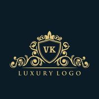 buchstabe vk logo mit luxuriösem goldschild. Eleganz-Logo-Vektorvorlage. vektor