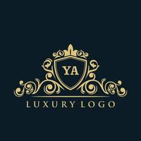 Buchstabe Ya Logo mit luxuriösem Goldschild. Eleganz-Logo-Vektorvorlage. vektor