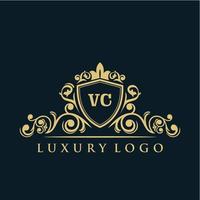 buchstabe vc logo mit luxuriösem goldschild. Eleganz-Logo-Vektorvorlage. vektor