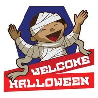 willkommenes halloween-logo, cartoon-stil vektor