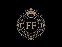 brev ff antik kunglig lyx victorian logotyp med dekorativ ram. vektor