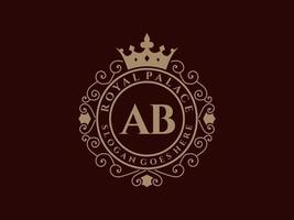 brev ab antik kunglig lyx victorian logotyp med dekorativ ram. vektor
