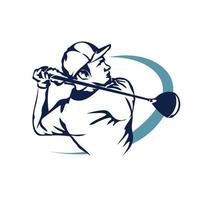 Golfspieler-Vektorlogo, im handgezeichneten Stil, gut für Golfshop, Club, Turnier, Event-Logo und Golfmodemarke vektor