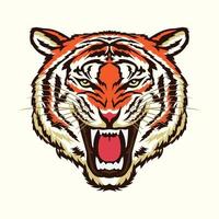 wütende Tigergesichtsvektorillustration im Retro-Farbstil, perfekt für T-Shirt-Design und Maskottchen-Logo-Design vektor