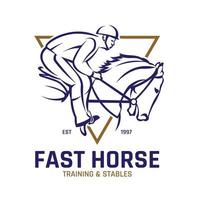 ein jockey rennt mit seinem pferd, passend für das logo eines rennvereins, eines stalls und eines bauernhofs sowie für pferderennen vektor