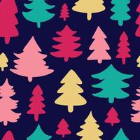 Nahtlose Muster Hintergrund mit verschiedenen Weihnachtsbaum-Silhouetten. winterferien weihnachten, neujahr helles buntes hintergrunddesign vektor