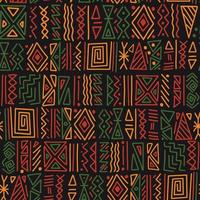 afrikanische ethnische tribal clash ornament nahtlose muster hintergrund. einfacher handgezeichneter symbolhintergrund in traditionellen afrikanischen farben - schwarz, rot, gelb, grün. Kwanzaa dekorativer Druck vektor