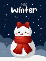 Feiertagsgrußkarte Hallo Winter mit Schneemannmädchen und Schnee vektor