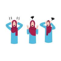 satz der wütenden illustration der hijab-frau vektor