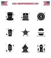 4:e juli USA Lycklig oberoende dag ikon symboler grupp av 9 modern fast glyfer av polis soda USA dryck flaska redigerbar USA dag vektor design element