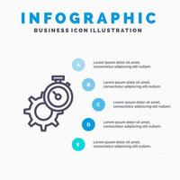 Timer Zeit Zahnradeinstellung Uhr Liniensymbol mit 5 Schritten Präsentation Infografiken Hintergrund vektor