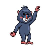 niedliche kleine mandrill cartoon winkende hand vektor