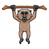 süßer kleiner Pavian-Affen-Cartoon, der am Baum hängt vektor
