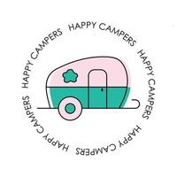 Happy Camper-Logo, Abzeichen, Emblem-Designs. flache vektorillustration. vektor