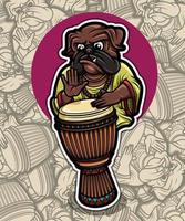 süßer pug-hund, der djembe-illustration spielt vektor