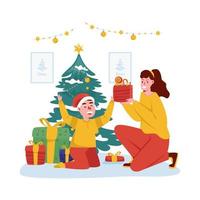 öppning jul gåvor platt illustration vektor