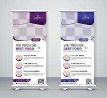 Lebensmittel- und Restaurant-Rollup-Banner-Design-Vorlage Menü Corporate Business Company Rackcard, Standbanner und X-Banner-Design vektor