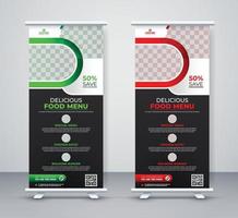 Lebensmittel- und Restaurant-Rollup-Banner-Design-Vorlage Menü Corporate Business Company Rackcard, Standbanner und X-Banner-Design vektor