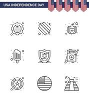 9 kreative usa-symbole moderne unabhängigkeitszeichen und 4. juli symbole des einladungsschutzes kürbis amerikanisches essen editierbare usa-tag-vektordesignelemente vektor