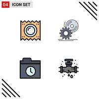 Filledline Flat Color Pack mit 4 universellen Symbolen für Kondom-DVD-Medizin-Disc-Ordner editierbare Vektordesign-Elemente vektor