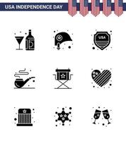 Stock Vector Icon Pack von American Day 9 Line Zeichen und Symbolen für Director St. Star Smoke Usa editierbare Usa Day Vektor Design Elemente
