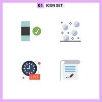 Stock Vector Icon Pack mit 4 Zeilen Zeichen und Symbolen für Check Live Update Medizin Alarm Bildung editierbare Vektordesign-Elemente