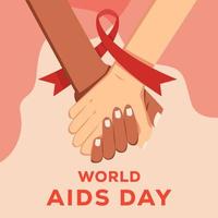 platt design värld AIDS dag med händer innehav och röd rosett band vektor