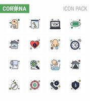 16 flache, farbig gefüllte Linien Coronavirus-Epidemie-Icon-Pack saugen als Event-Sicherheitsprüfung medizinisches Gesicht virales Coronavirus 2019nov-Krankheitsvektor-Designelemente vektor