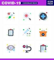 covid19 ikon uppsättning för infographic 9 platt Färg packa sådan som skydd medicinsk spela in medica sjukdom hälsa viral coronavirus 2019 nov sjukdom vektor design element