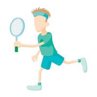 tennisspieler in grüner hemdikone, karikaturart vektor