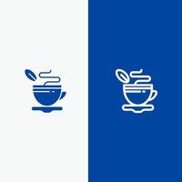 Teetasse heißer Kaffee Linie und Glyphe festes Symbol blaues Banner Linie und Glyphe festes Symbol blaues Banner vektor