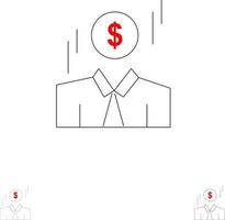 Geschäftsmann Dollar Mann Geld Fett und dünne schwarze Linie Symbolsatz vektor
