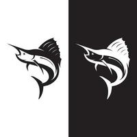 kreatives abstraktes Logo-Design von Schwertfisch- oder Marlin-Fisch-Silhouette. Marlin springt aufs Wasser. vektor