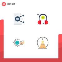 4 flaches Symbolkonzept für mobile Websites und Apps-Dateien repräsentative Arbeits-Chat-Analytik editierbare Vektordesign-Elemente vektor