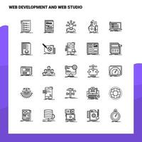 Satz von Web-Entwicklung und Web-Studio-Linie Symbolsatz 25 Symbole Vektor-Minimalismus-Stil-Design Schwarze Symbole setzen lineares Piktogrammpaket vektor